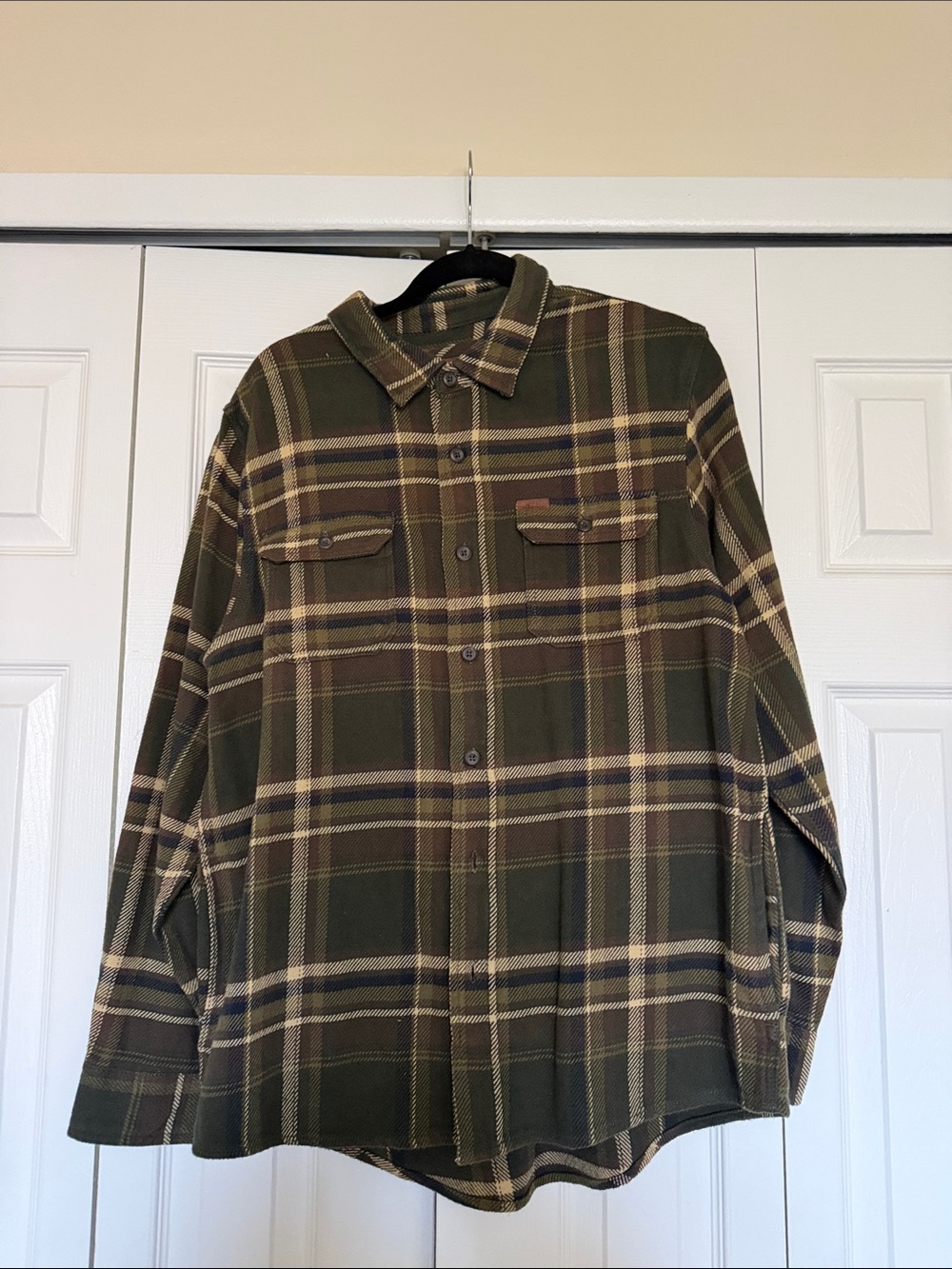 Orvis Olive and Brown Plaid Flannel Shirt
